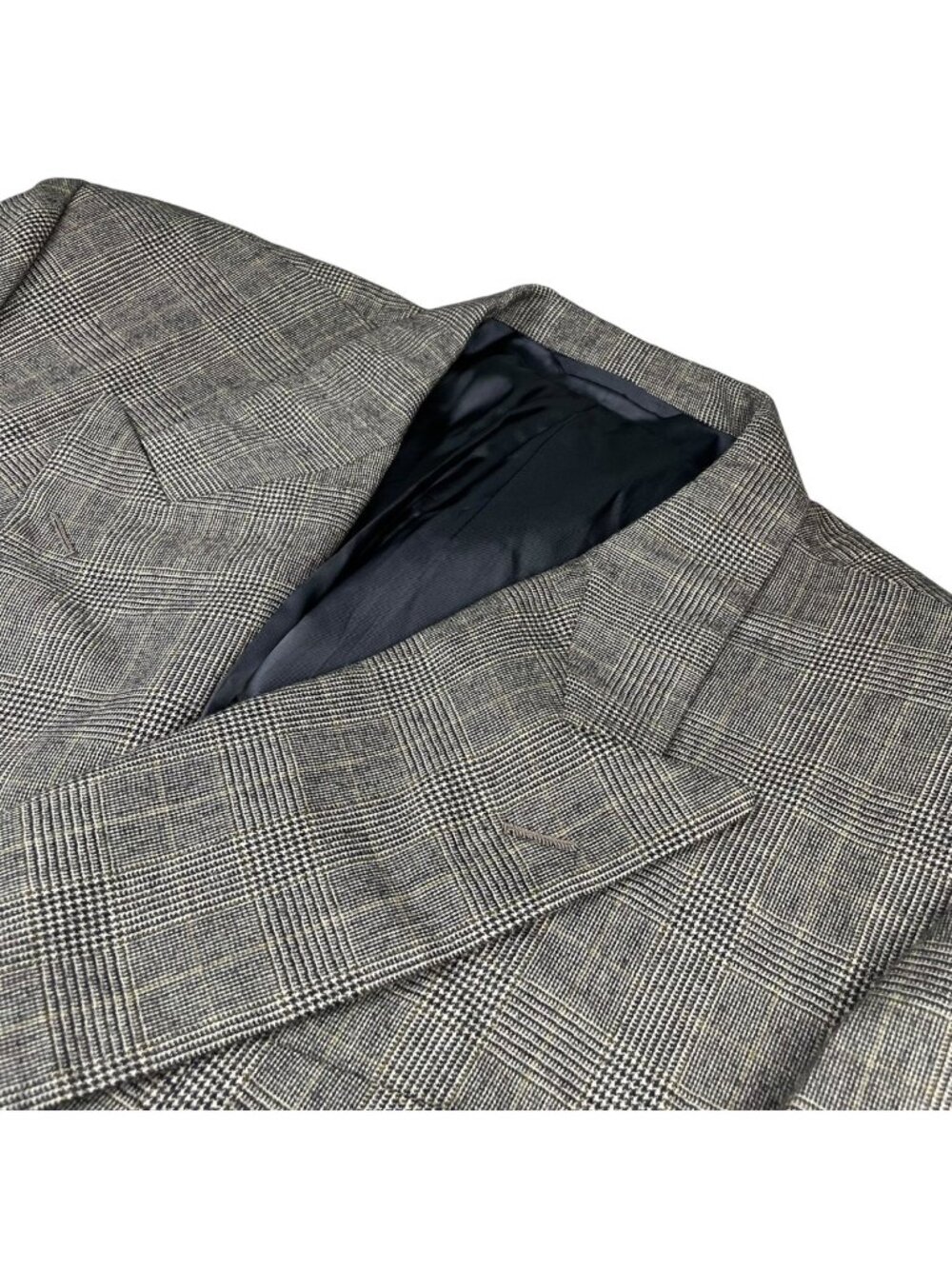 Hickey Freeman Men's Wool Flannel Double Breasted Blazer Black Plaid • 48R
